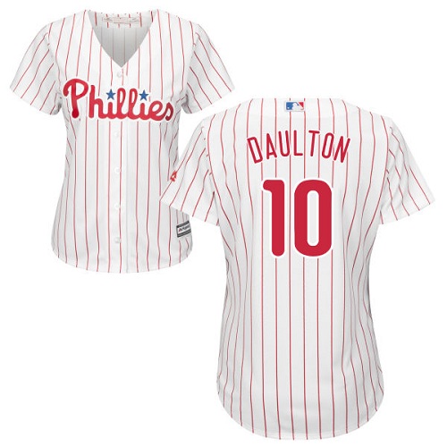 Phillies #10 Darren Daulton White(Red Strip) Home Women's Stitched MLB Jersey - Click Image to Close